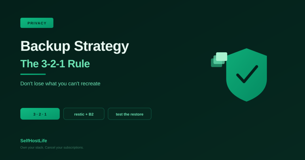 Self-hosting backup strategy 2026 — the 3-2-1 rule in practice